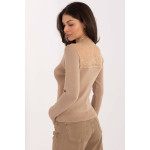 Bluza dama bej cu insertii din dantela, one size, guler inalt